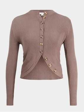 Forcast Abaya Button Knit Cropped Cardigan - Mocha